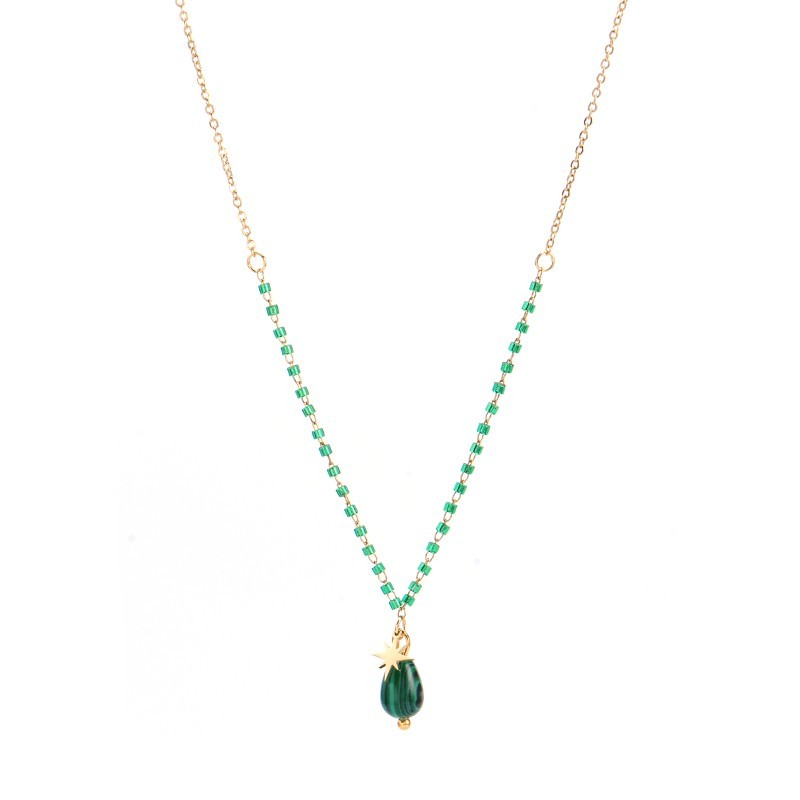 Tiny north star and malachite drop necklace with miyuki chain