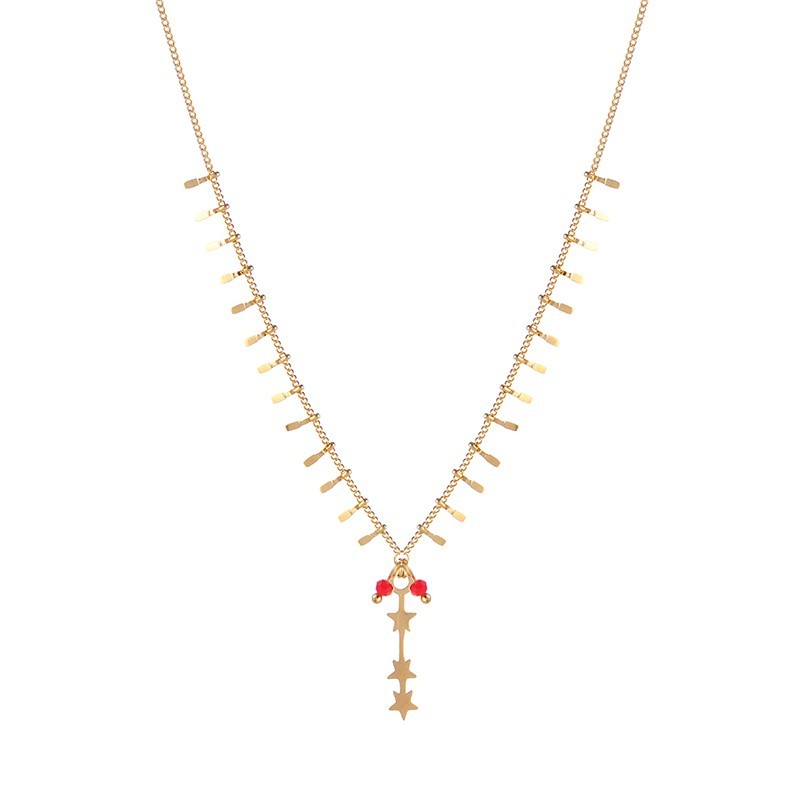 Multi tiny bar chain with triple star bar pendant necklace