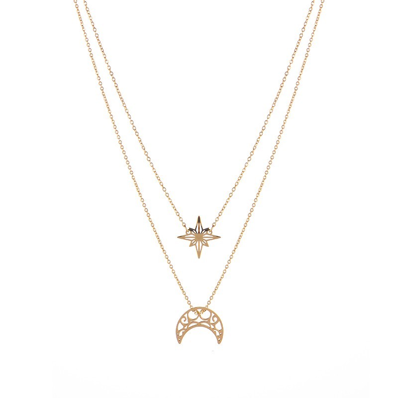 Stainless steel Northern star and moon necklace in gold plating