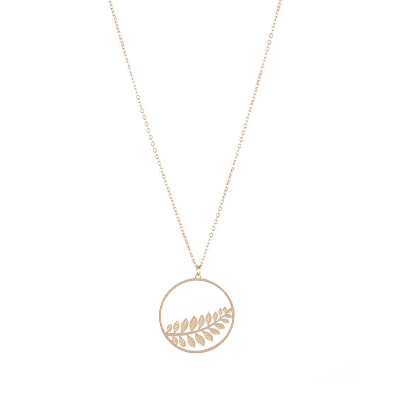 Stainless steel leaf branch with circle pendant necklace