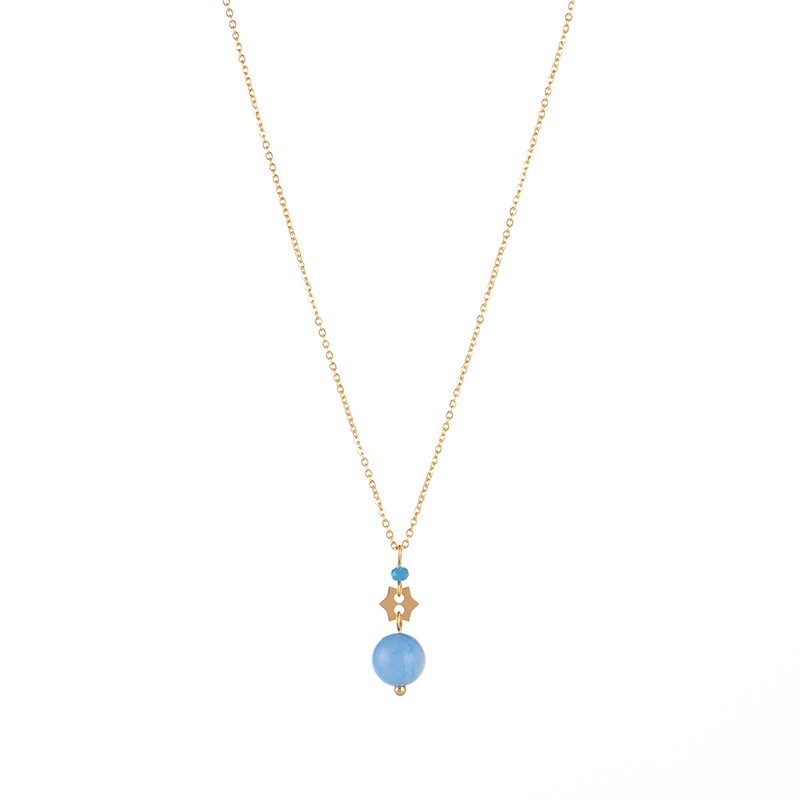 Tiny Star charm with Aqua ball drop necklace