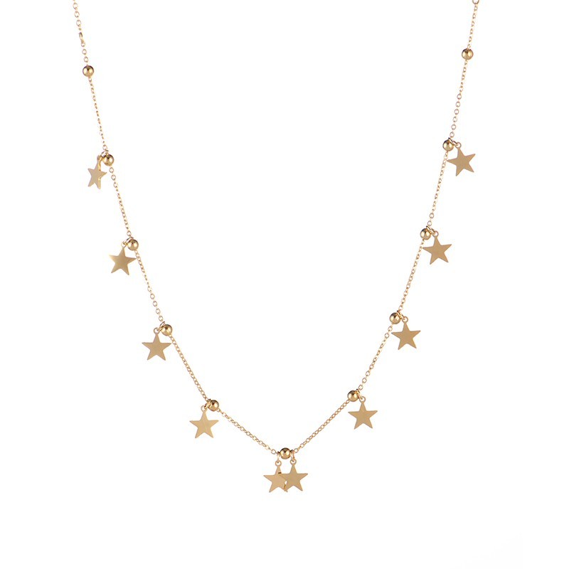 Gold ball beaded chain with multi star charms necklace