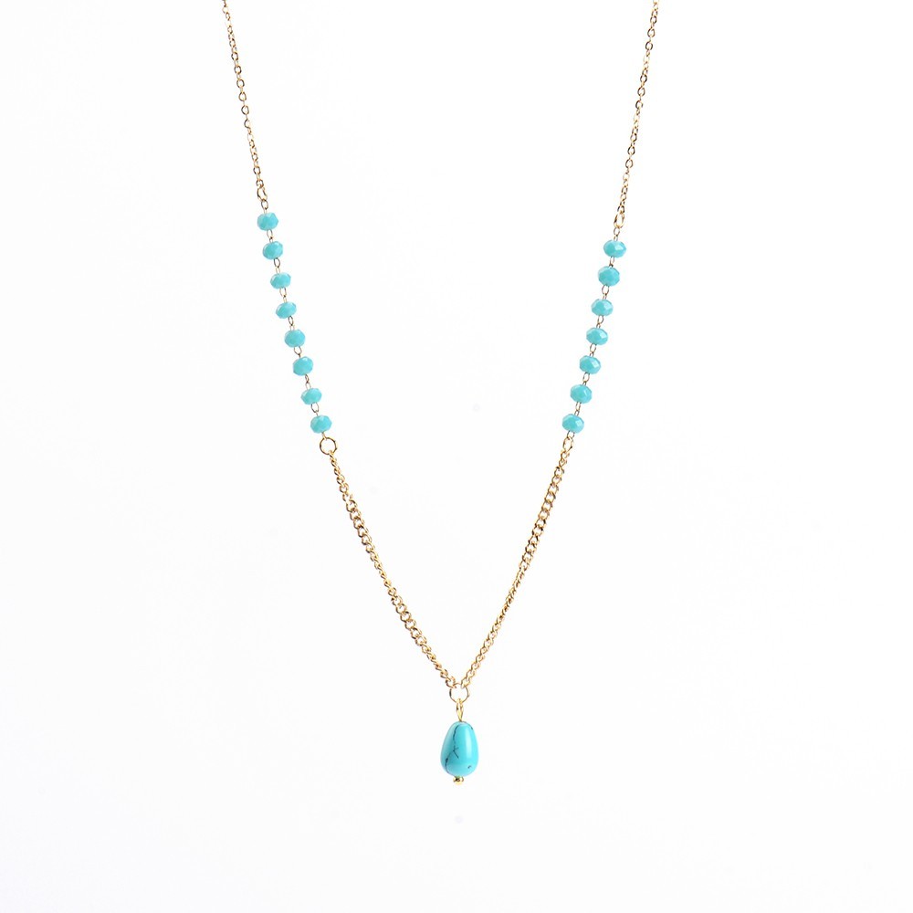 Turquoise drop with glass bead chain necklace