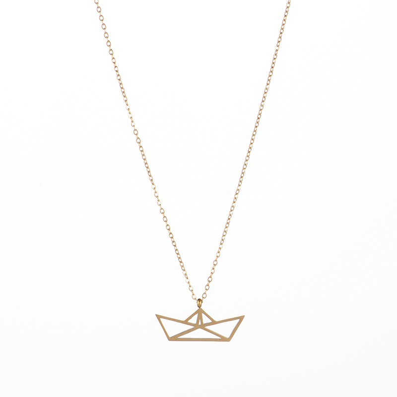 Origami ship pendant openwork geometric necklace jewelry
