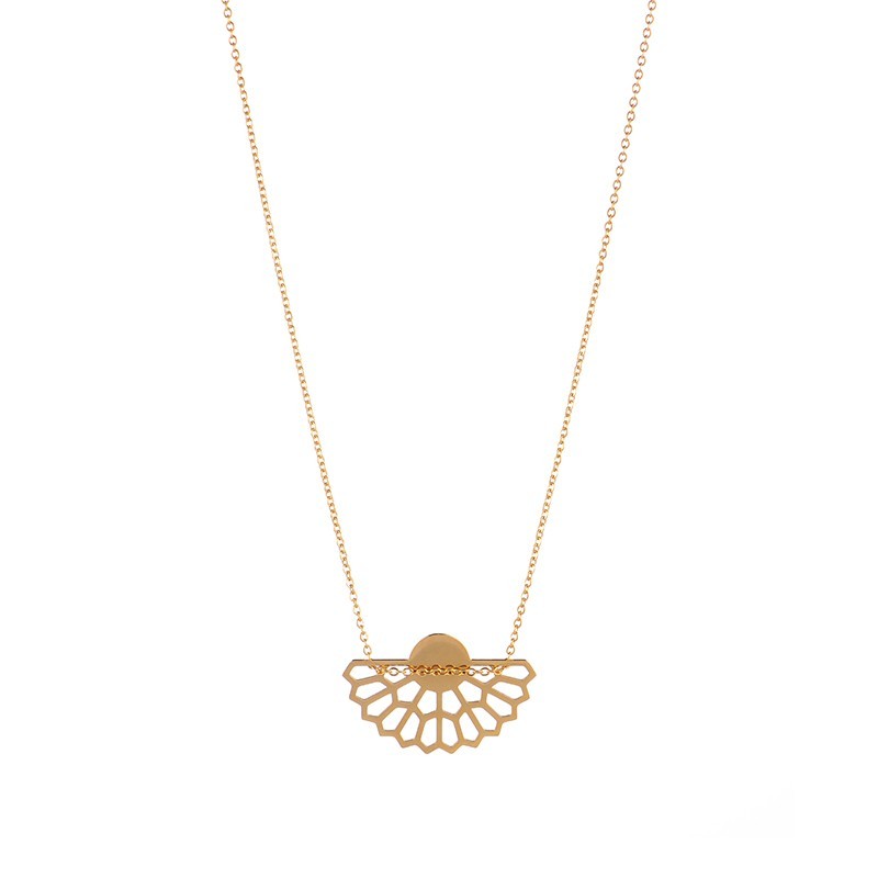 Stainless steel Half ethnic sun pendant necklace in gold plating
