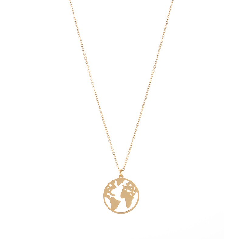 Global travel map pendant necklace in stainless steel