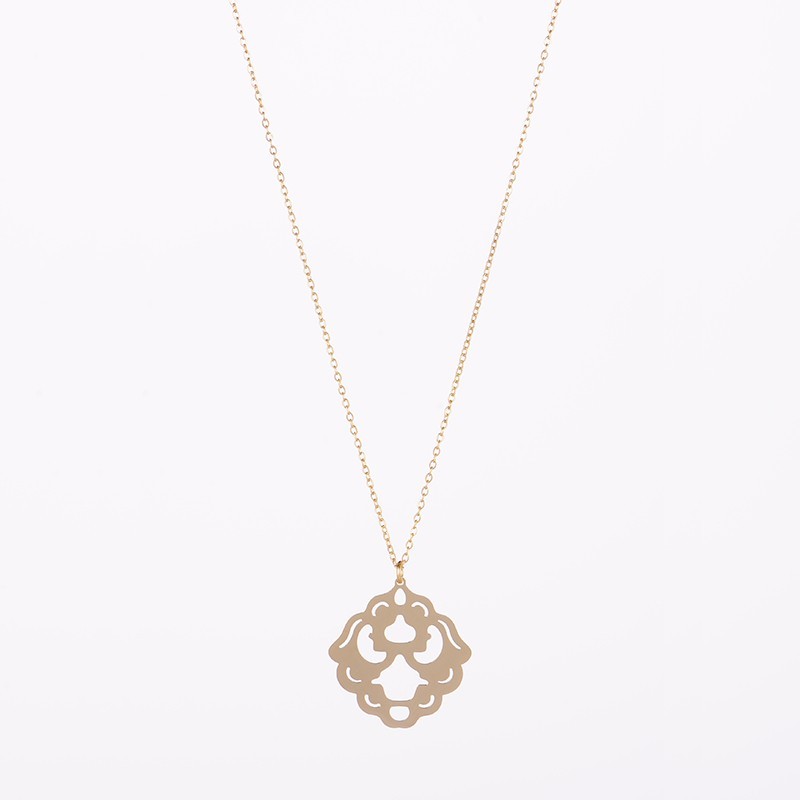 Stainless steel ethnic emblem pattern pendant long necklace