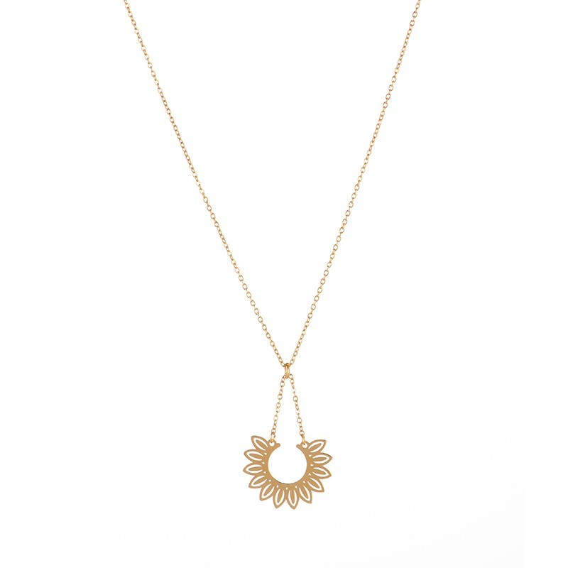 Stainless steel Open Sunflower necklace in yellow gold plating