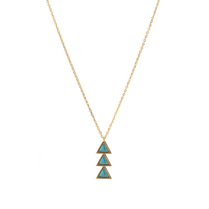 Horizontal Tri triangles inlayed with turquoise necklace