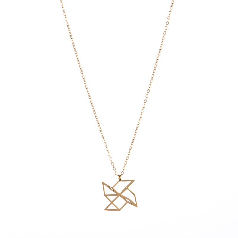 Origami Windmill pendant geometric openwork necklace