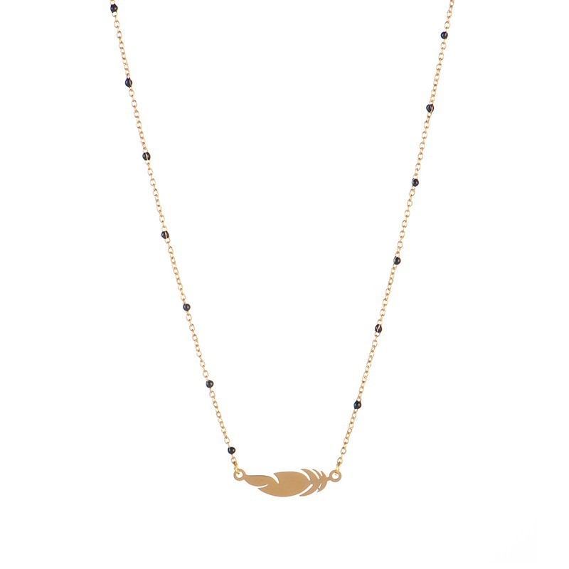 GiGi Clozeau Black resin beaded chain with feather necklace
