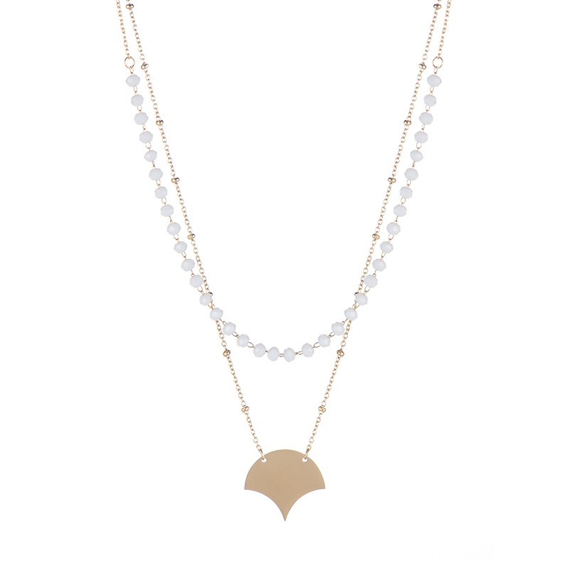Artdeco fan pendant with gree glass beaded chain layered necklace