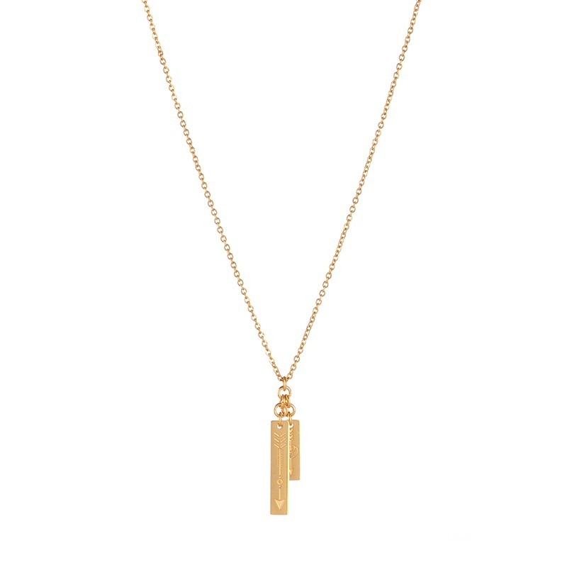 Long and short bar with aztec arrow pattern necklace