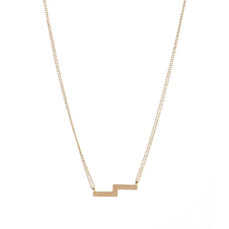 Stainless steel zig zag bar with double chain necklace