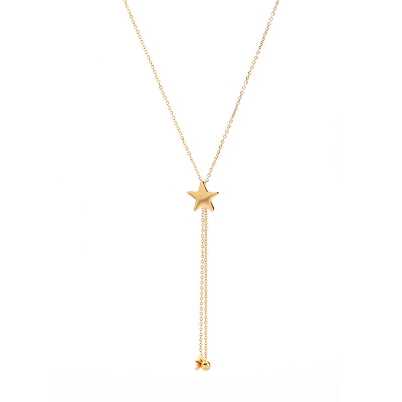 Central star and tassel with ball and star drops lariat necklace