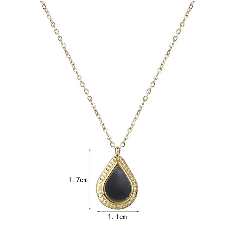 Gold and black resin pear drop necklace in stainless steel