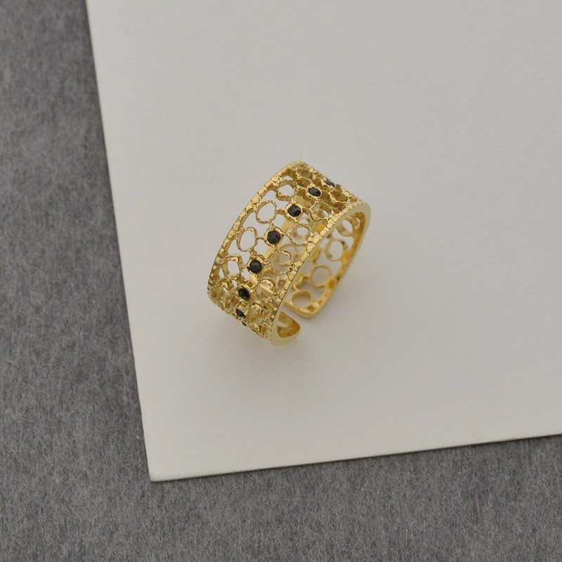 14k gold plating bague du palais rom en acier with black onyx