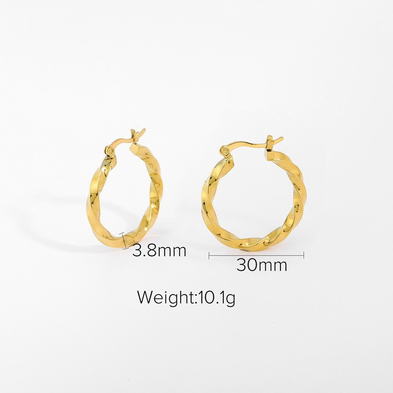 Twisted square line hoop earrings in gold plating stainless steel