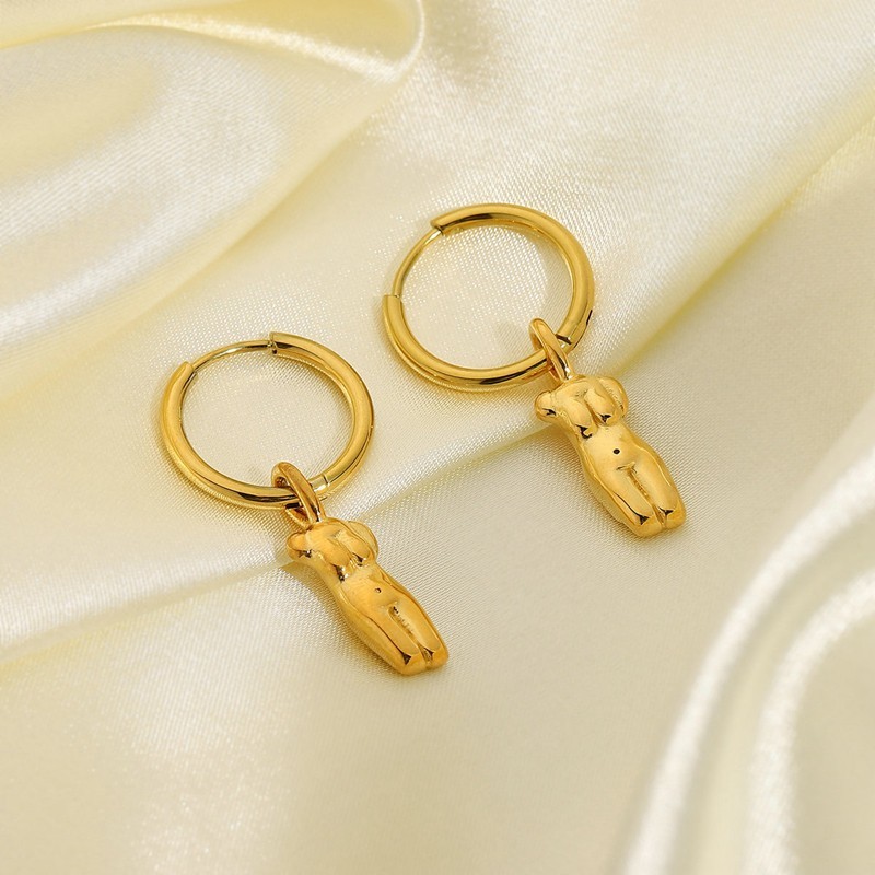 Mini female Sculpture hoop earrings in gold plated stainless steel