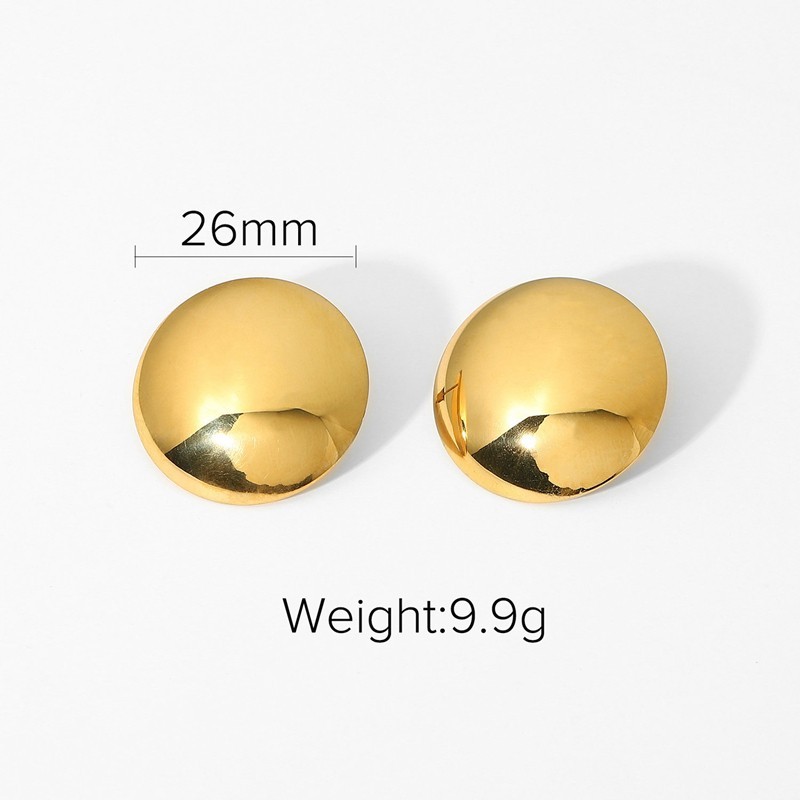 High polished gold plating convex curved button stud earrings