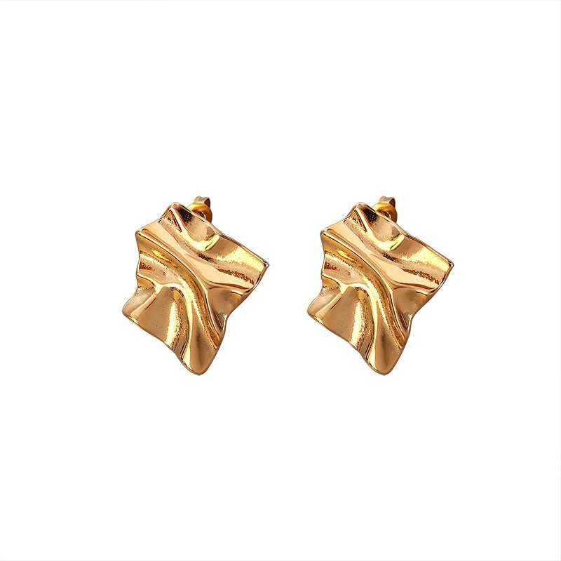 Chunky ocean hammered earrings in gold plated stainless steel