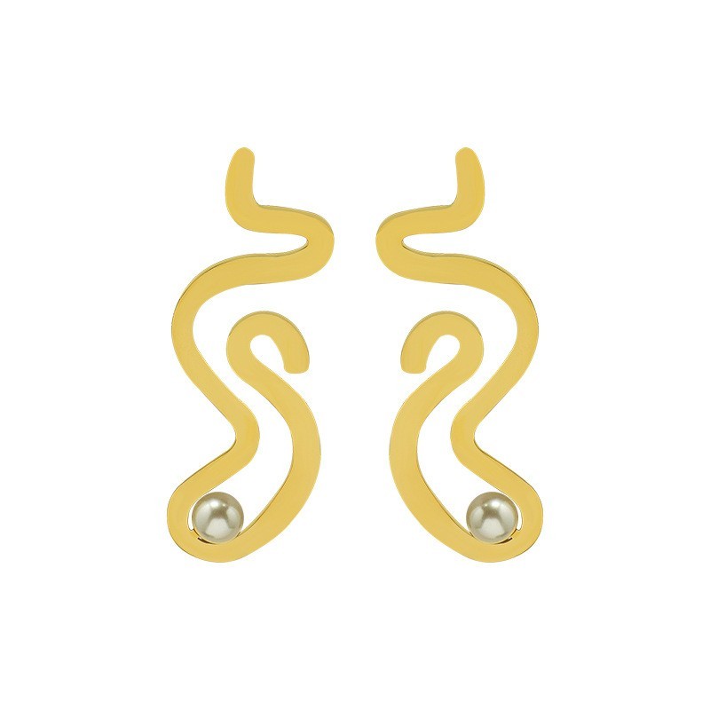 Gold plating stainless steel smooth curves earrings with pearl