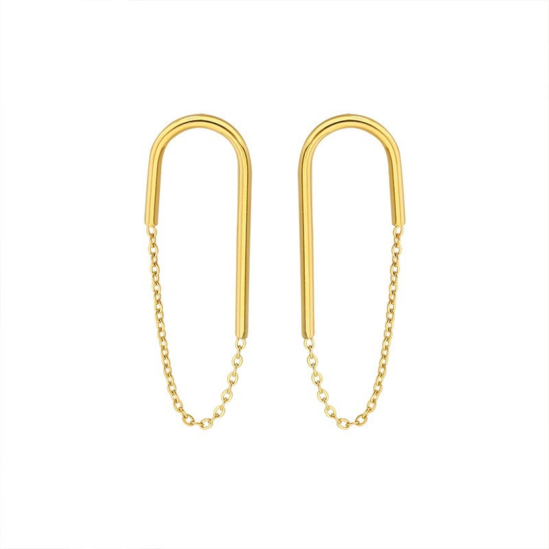 Gold plated crutch with chain earrings in gold plated stainless steel
