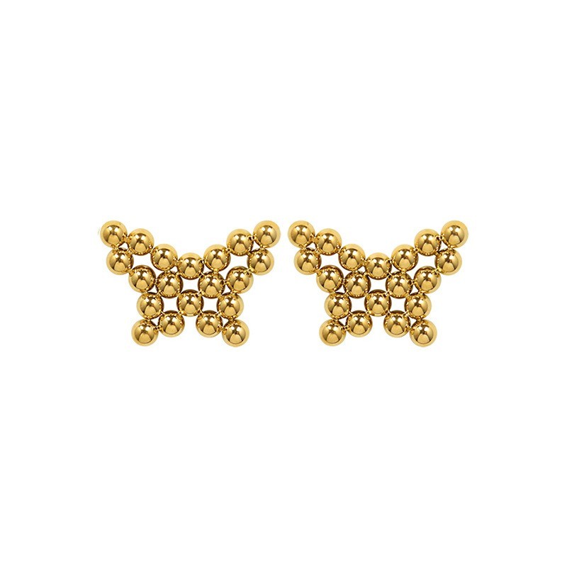 Gold plated beaded butterfly stud earrings in stainless steel