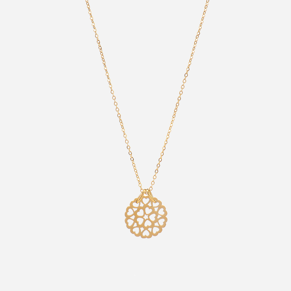 PVD coating stainless steel hollowed heart mandala pendant necklace