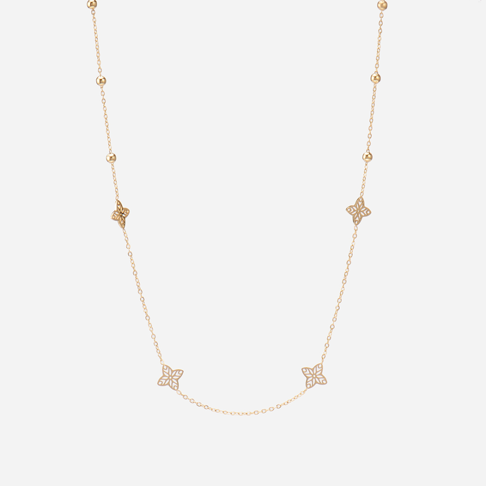 Monogram clover flower station necklace with beaded chain