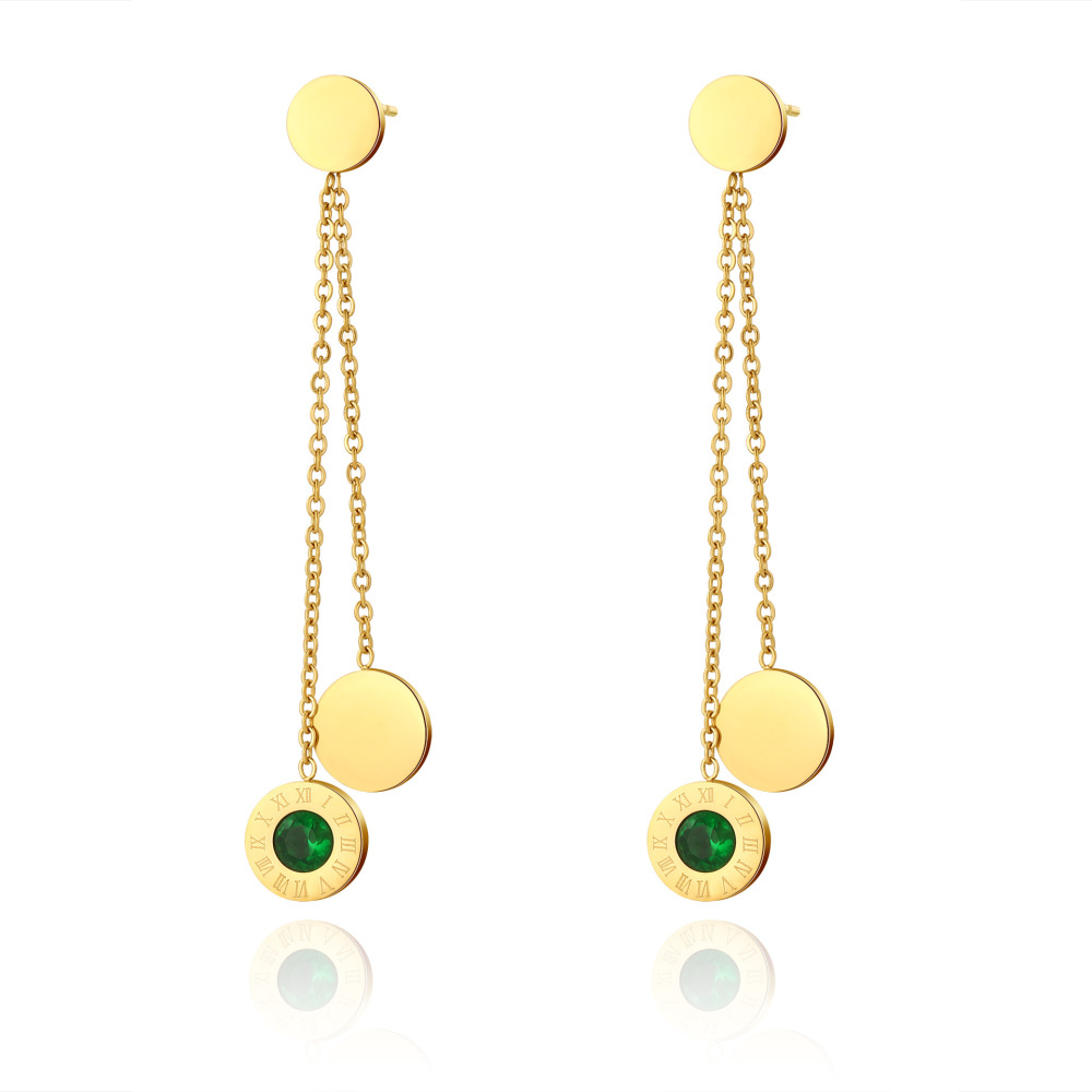 Roman numerals Round pendant Stainless steel earrings with zircon / Boucle d'oreilles en acier inoxydable