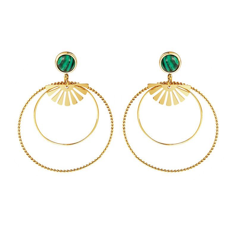 Large circle of fan-shaped stainless steel earrings / Boucle d'oreilles en acier inoxydable