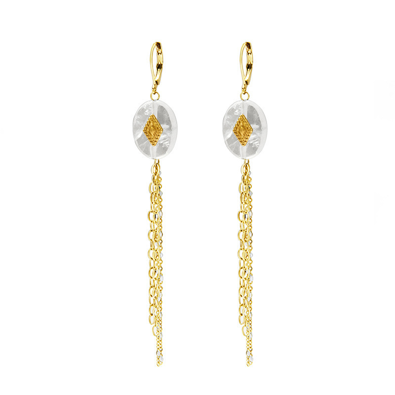 Natural Stone Tassel STAINLESS STEEL Dangle Earrings / Boucle d'oreilles en acier inoxydable