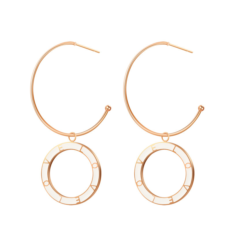 C-shaped STAINLESS STEEL EARRINGS with Ring pendant / Boucle d'oreilles en acier inoxydable