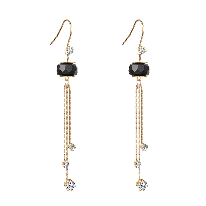 Fashion and Elegant Tassels STAINLESS STEEL DANGLE EARRINGS inlayed with Rhinestone / Boucle d'oreilles en acier inoxydable