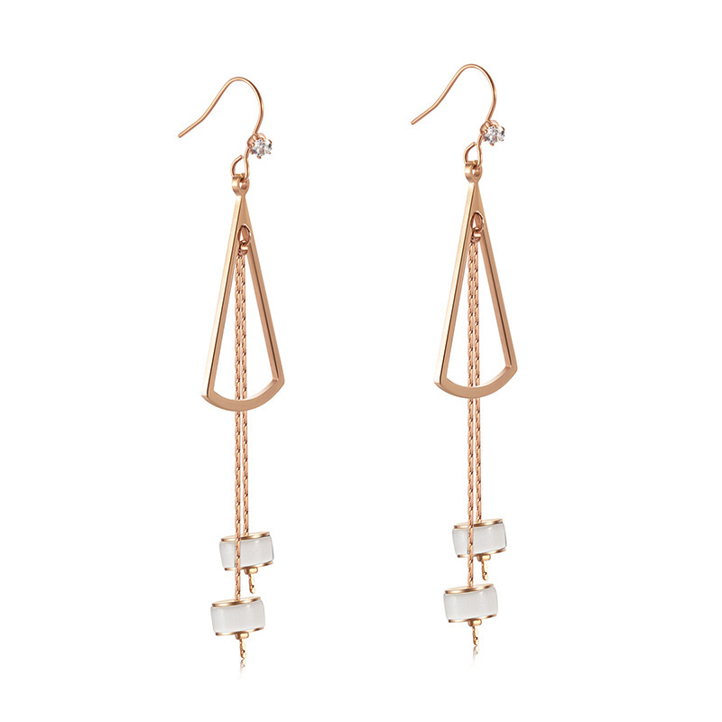 Sector Tassels STAINLESS STEEL DANGLE EARRINGS inlayed with Rhinestone / Boucle d'oreilles en acier inoxydable