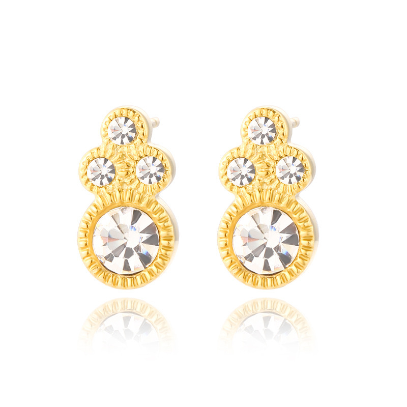 Delicate Round STAINLESS STEEL STUD EARRINGS inlayed with Rhinestone / Boucle d'oreilles en acier inoxydable