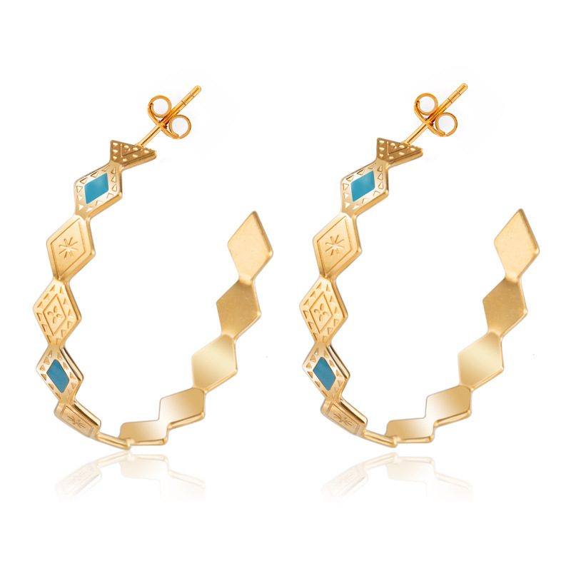 Fashionable Rhombus STAINLESS STEEL HOOP EARRINGS / Boucle d'oreilles en acier inoxydable