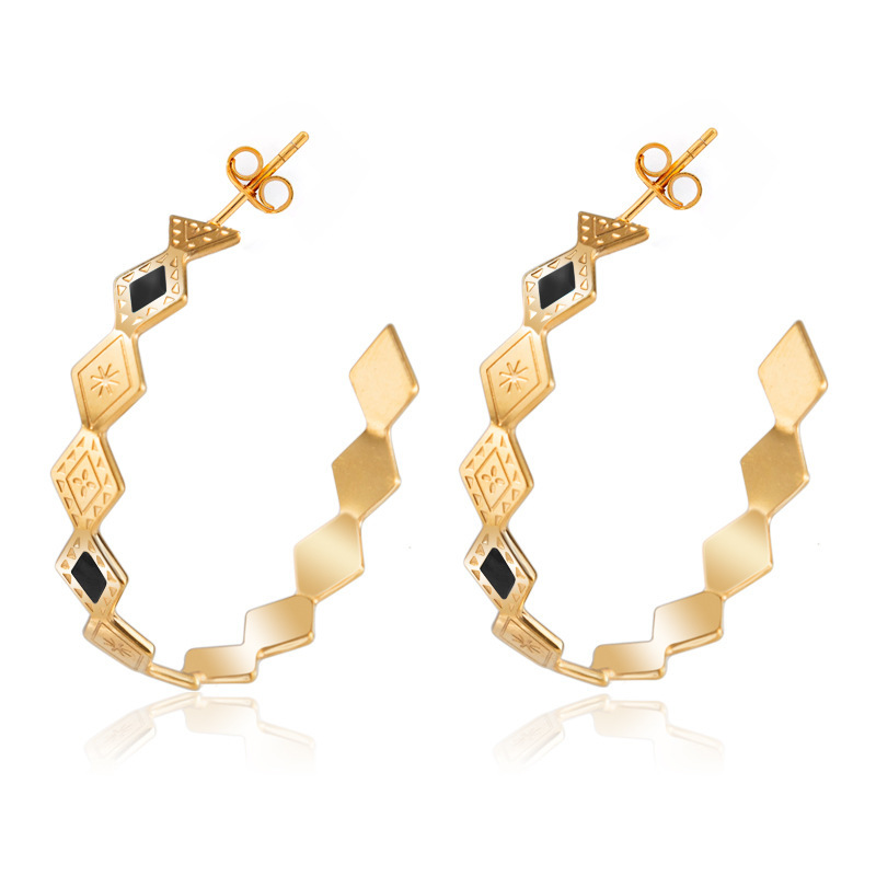 Fashionable Rhombus STAINLESS STEEL HOOP EARRINGS / Boucle d'oreilles en acier inoxydable