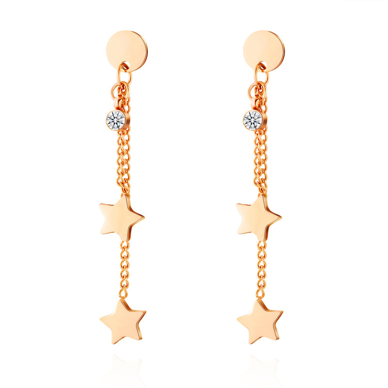 Fashion Star Tassels STAINLESS STEEL DROP EARRINGS inlayed with Rhinestone / Boucle d'oreilles en acier inoxydable
