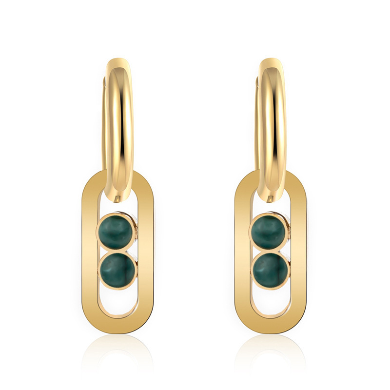 Luxury Pea molding STAINLESS STEEL HUGGIE EARRINGS inlayed with Natural Stone / Boucle d'oreilles en acier inoxydable