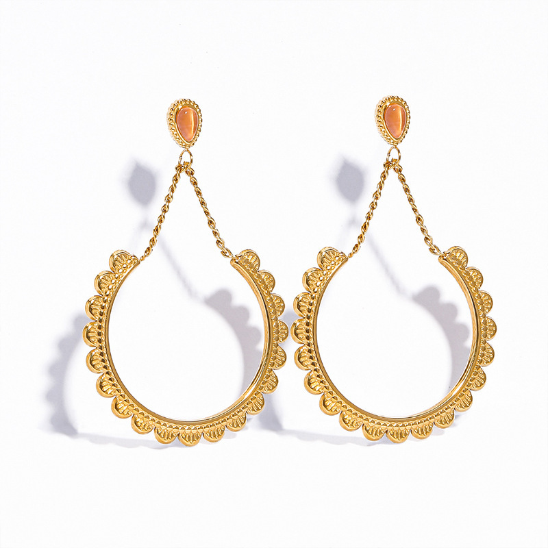 European Style Laciness STAINLESS STEEL EARRINGS inlayed with Natural Stone / Boucle d'oreilles en acier inoxydable