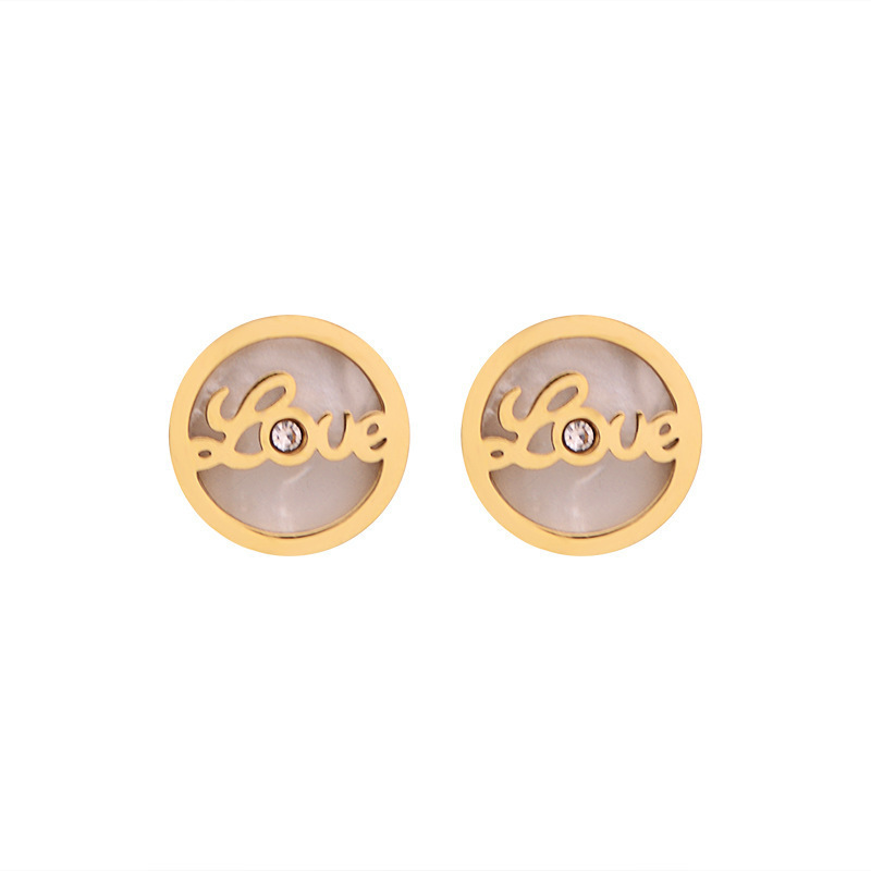 Simple Love Letter STAINLESS STEEL STUD EARRINGS inlayed with Rhinestone / Boucle d'oreilles en acier inoxydable
