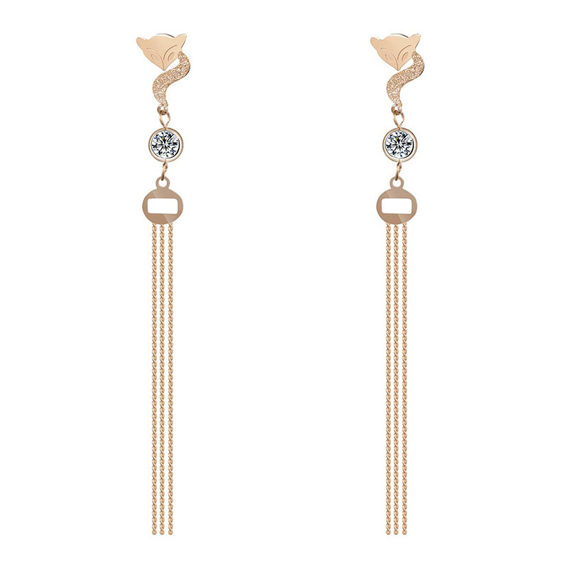 Fox Chain Tassels STAINLESS STEEL EARRINGS inlayed with Rhinestone / Boucle d'oreilles en acier inoxydable