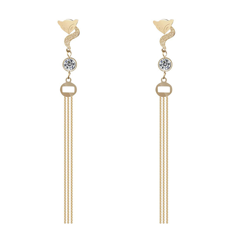 Fox Chain Tassels STAINLESS STEEL EARRINGS inlayed with Rhinestone / Boucle d'oreilles en acier inoxydable