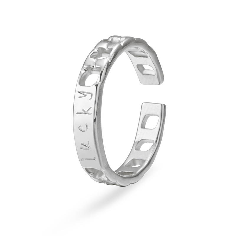 Lucky Letter Hollow Out STAINLESS STEEL OPEN RINGS / Bague en acier inoxydable