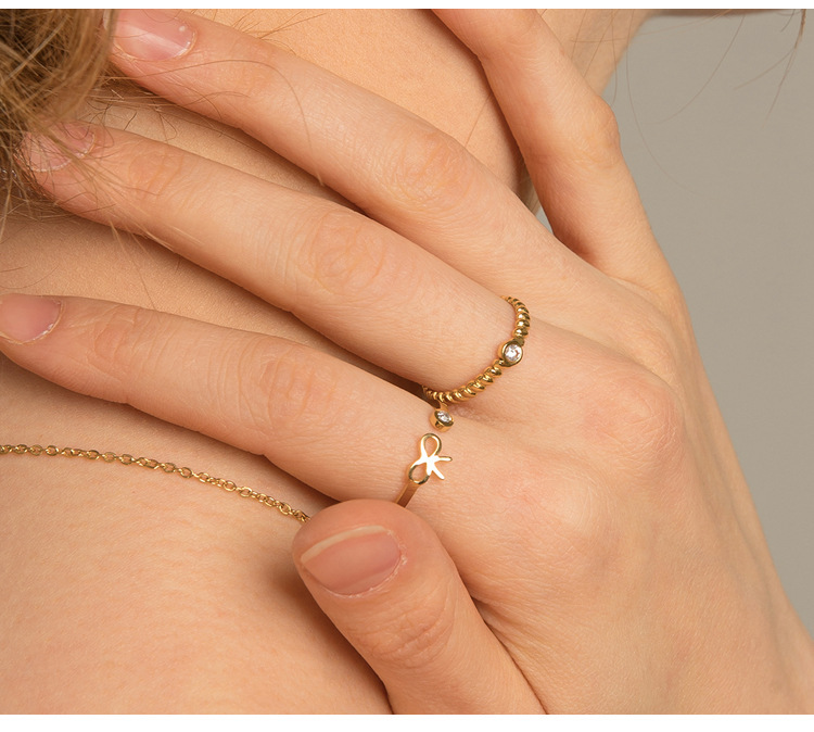 Trendy Bow STAINLESS STEEL OPEN RINGS inlayed with Rhinestone / Bague en acier inoxydable