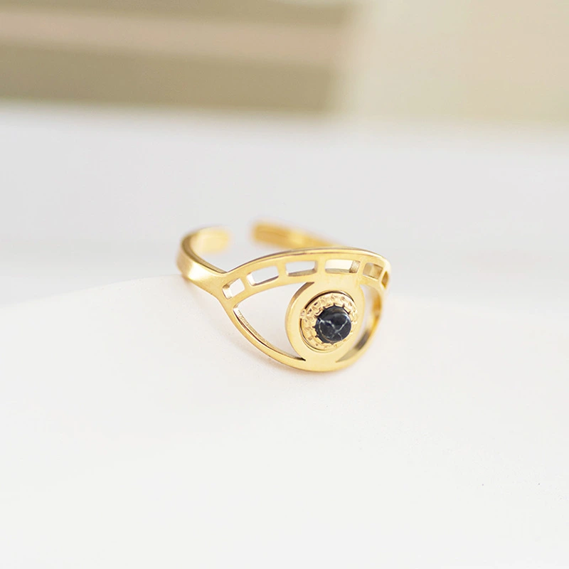 Trendy Natural Stone Eyes STAINLESS STEEL OPEN RINGS / Bague en acier inoxydable