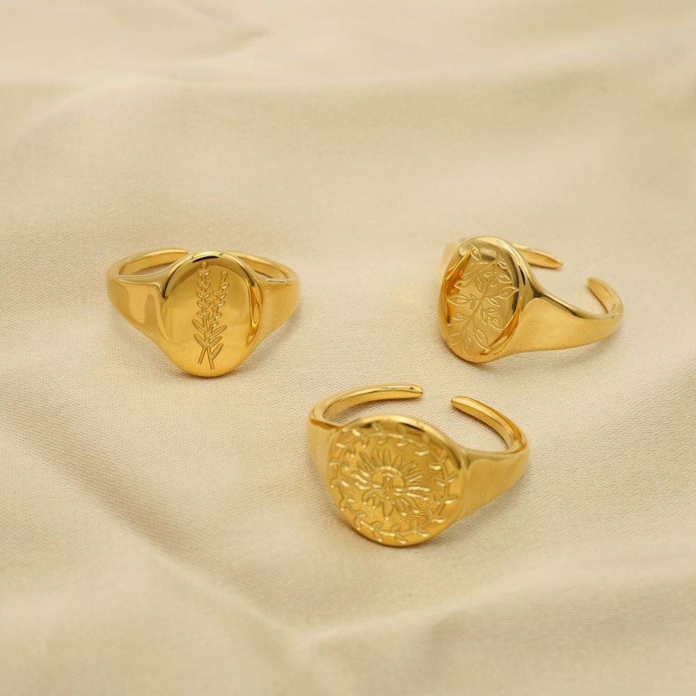 Vintage Tea Leaf Signet STAINLESS STEEL OPEN RINGS / Bague en acier inoxydable