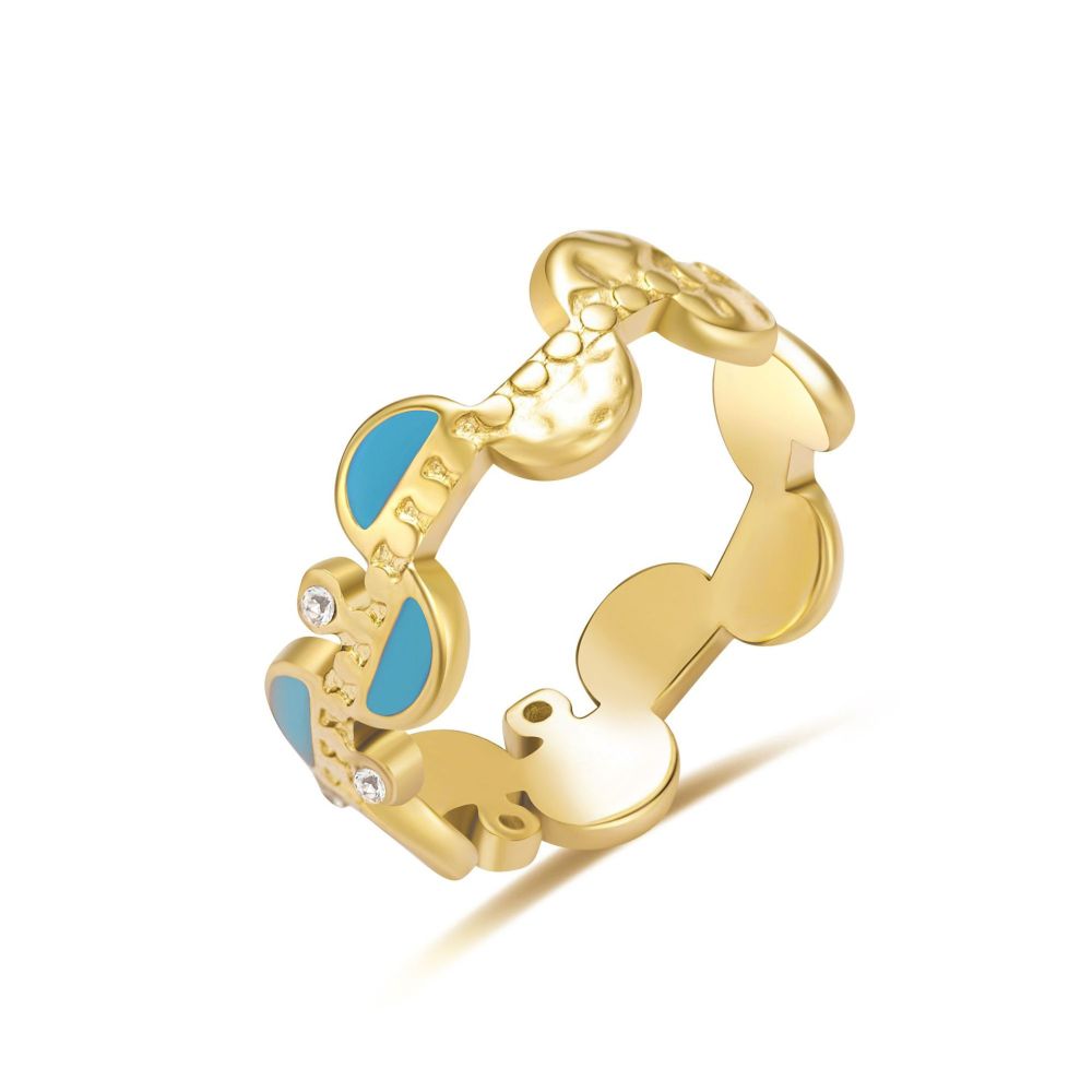 Retro Oil Drop Semicircle STAINLESS STEEL OPEN RINGS inlayed with Rhinestone / Bague en acier inoxydable